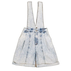 Vtg 80s G Pellini Acid Wash High Rise Pleated Denim Overalls Shortalls Mom Jeans